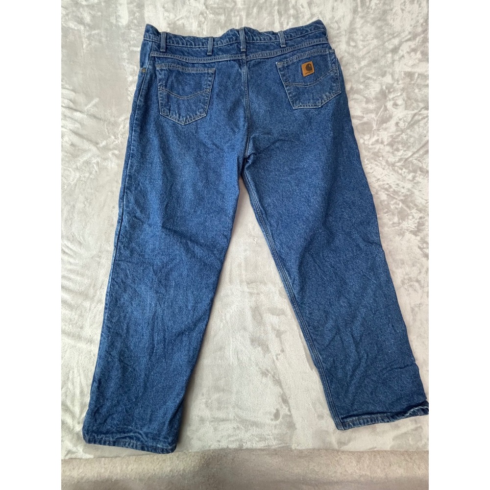 Carhartt B21DST Relaxed Fit Flannel Lined Jeans Dark Stone Blue Mens 44x32 Denim - Picture 2 of 8
